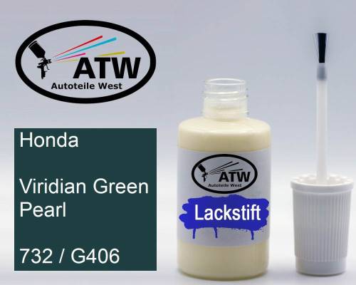 Honda, Viridian Green Pearl, 732 / G406: 20ml Lackstift, von ATW Autoteile West.